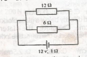 In the circuit diagram above, calculate the current in the 12 ? resistor if the cell has an e.m.f of 12V and an internal resistance of 1? 
